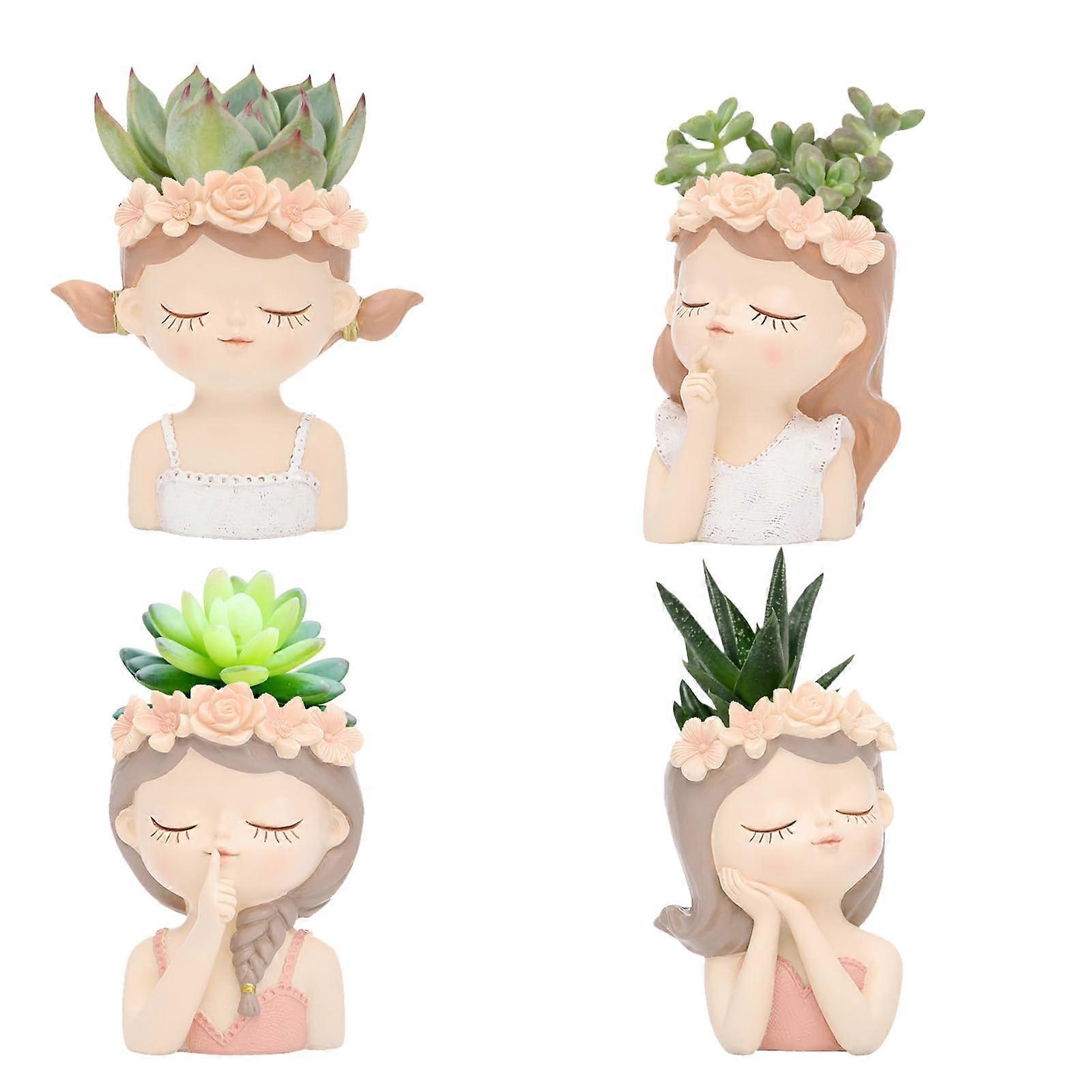 4 Pieces Fairy Head Pot, Plant Pot, Cute Fairy Home Decor, Pen Container, Cartoon Table Plant Pot