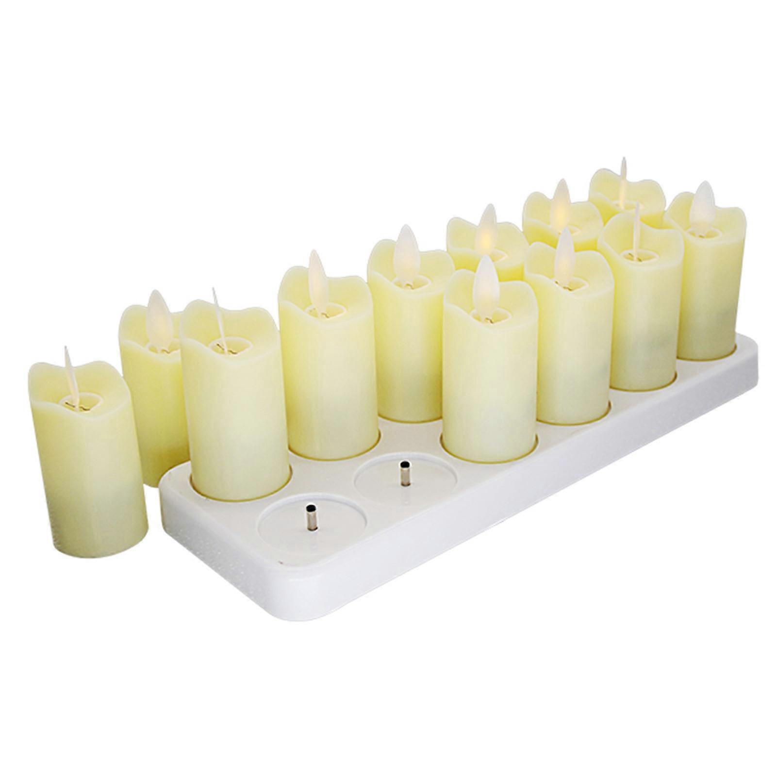 Flickering Flameless Candles Pack of 12 Rechargeable Realistic LED Candles with 4-Key Remote Control Plastic Electric Candles in Warm Yellow for Home