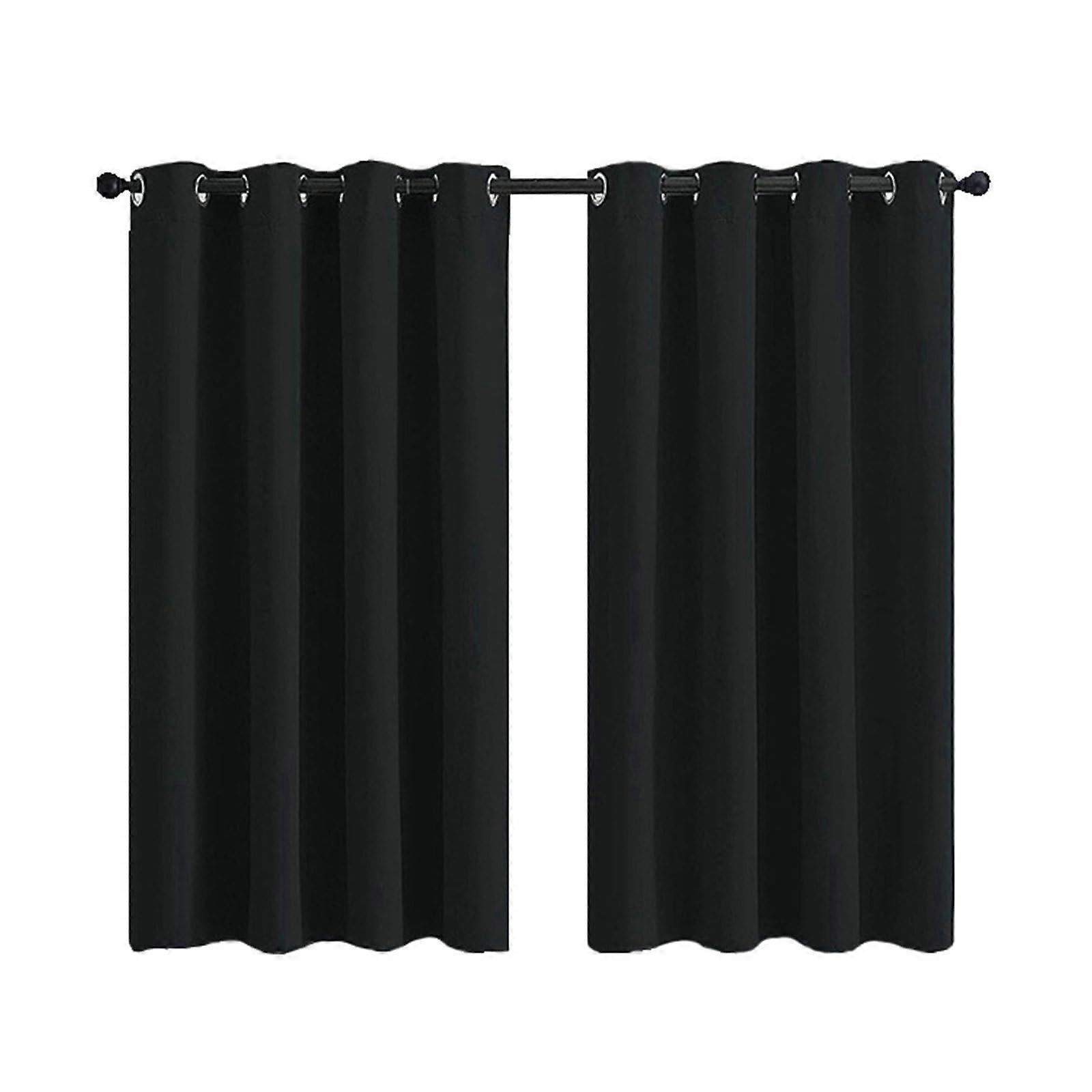 Black Curtains 2-Piece Set, Blackout With Grommets, Solid Color, 86x137cm