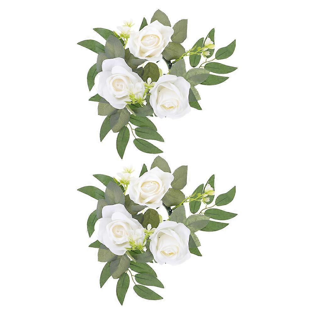 Artificial Flowers Wreath For Table Rose Lamp Wreath Photography Props Plastic Material Round Shape 2Pack