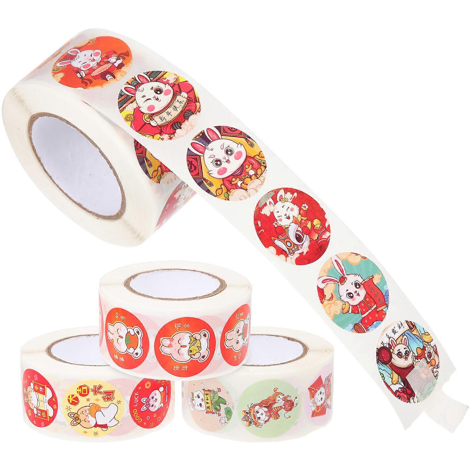 Chinese New Year Labels Stickers for Packing Bag 2.5X2.5cm 4 Rolls