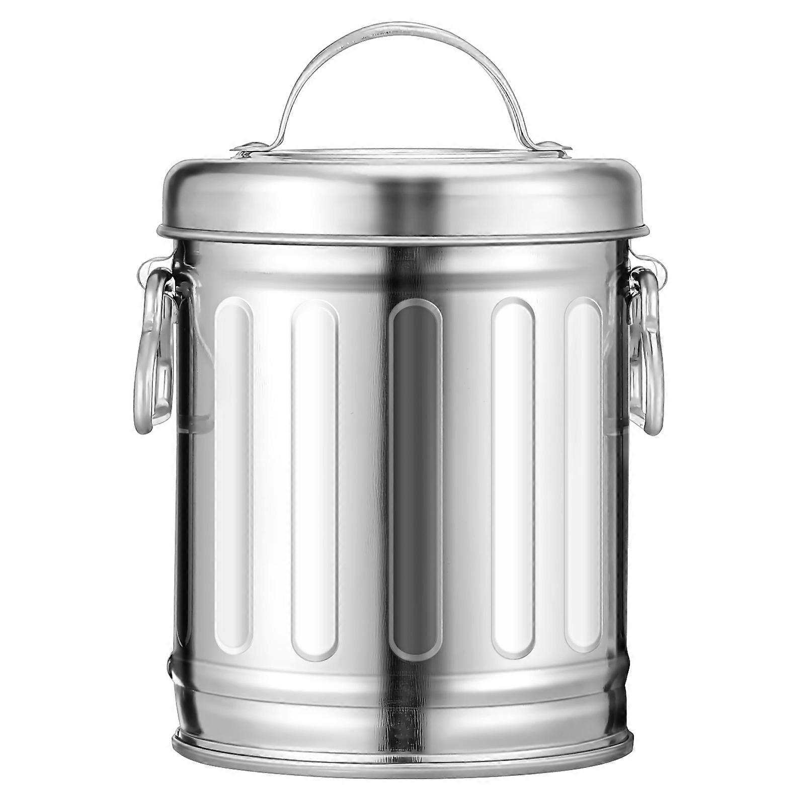 Galvanized Iron Ashtray with Cover, Vintage Bucket Design, Large Capacity, Compact Desk Trash Can for Home and Office Use