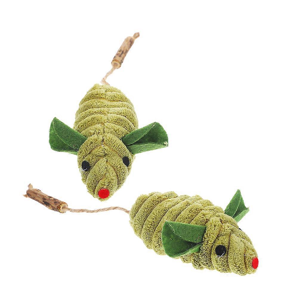 Hide Mouse Cat Toy Cat Mice Shaped Toy Indoor Play Green 24.00X6.50X4.50CM Interactive Play 2Pcs