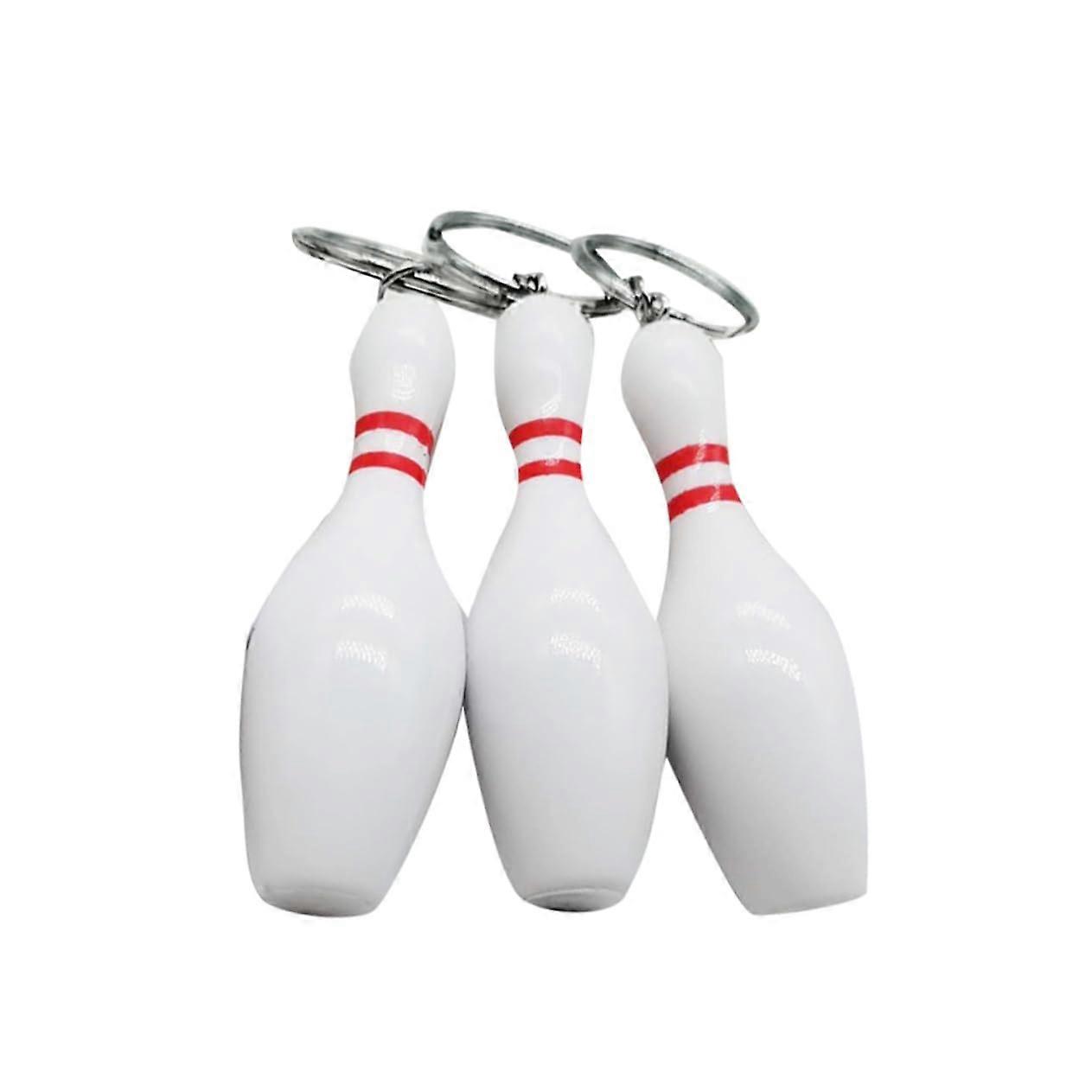 Bowling Key Chains Pack of 3 for Kids Party Favors White 7X2.5cm Hanging Accessories for Bowling Events