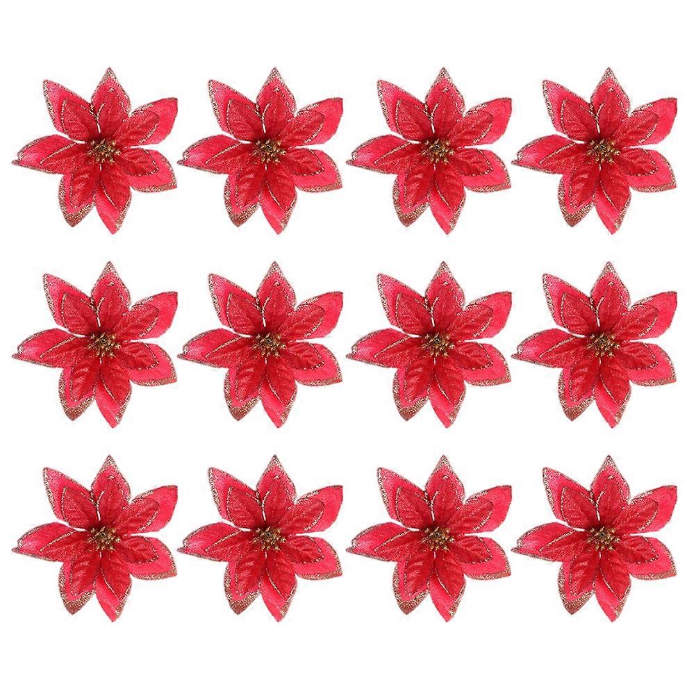 Retro Ornaments Christmas Flower Decorations Realistic Design For Christmas Party Red 13X13CM Festive Atmosphere Creation 32Pcs