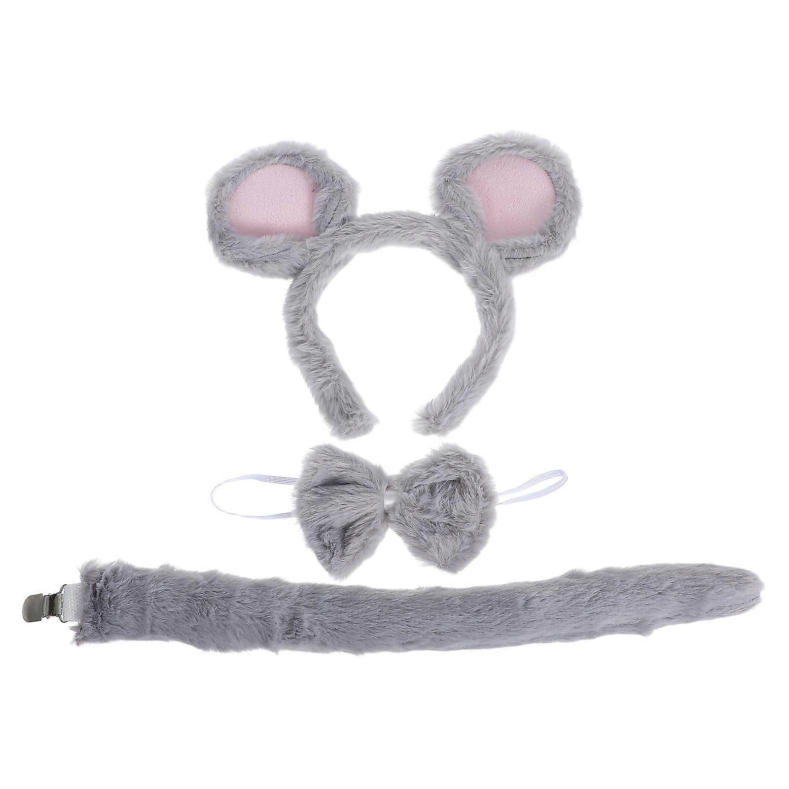 Fuzzy Ears Headband Set Mouse Ears And Tail For Halloween Party Cosplay Dress Up 3Pcs