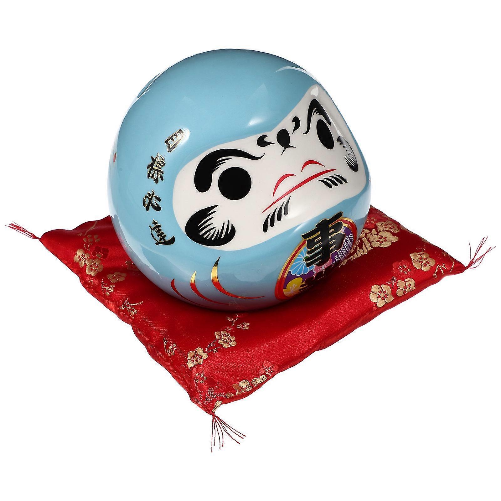 Japanese Sushi Decor Ceramic Piggy Bank Dharma Pattern Design Compact Size Indoor Decoration Blue 10.8X10.6X9.6CM Saving Coins 1Pack