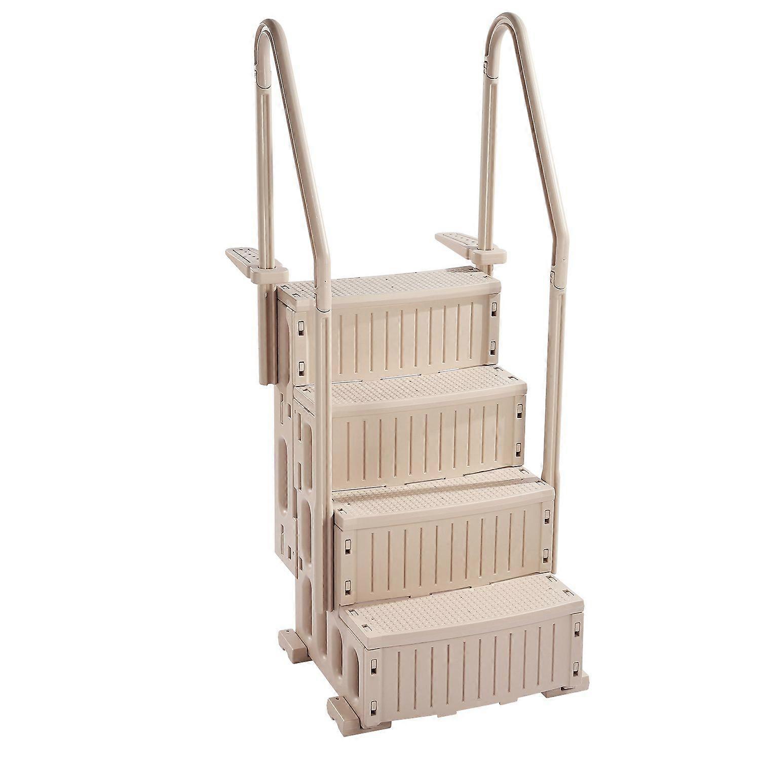 Swimming Pool Ladder, 4-Step Double Handrails Stairs with Non-slip Heavy Duty Steps, Max Load Capacity 400 lbs, Taupe