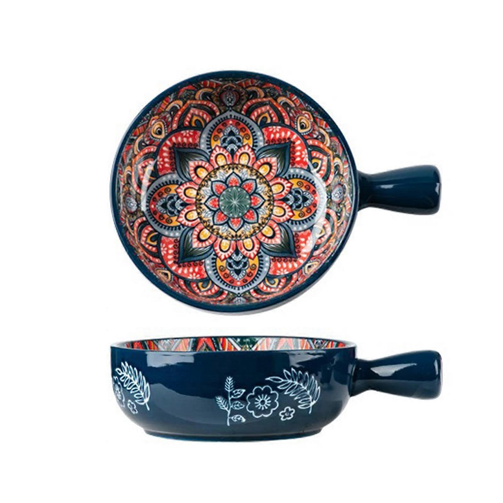 Large Deep Lasagna Pan, 600ml Ceramic Baking Dish, Set of 2, Bohemian Style, Blue15cm