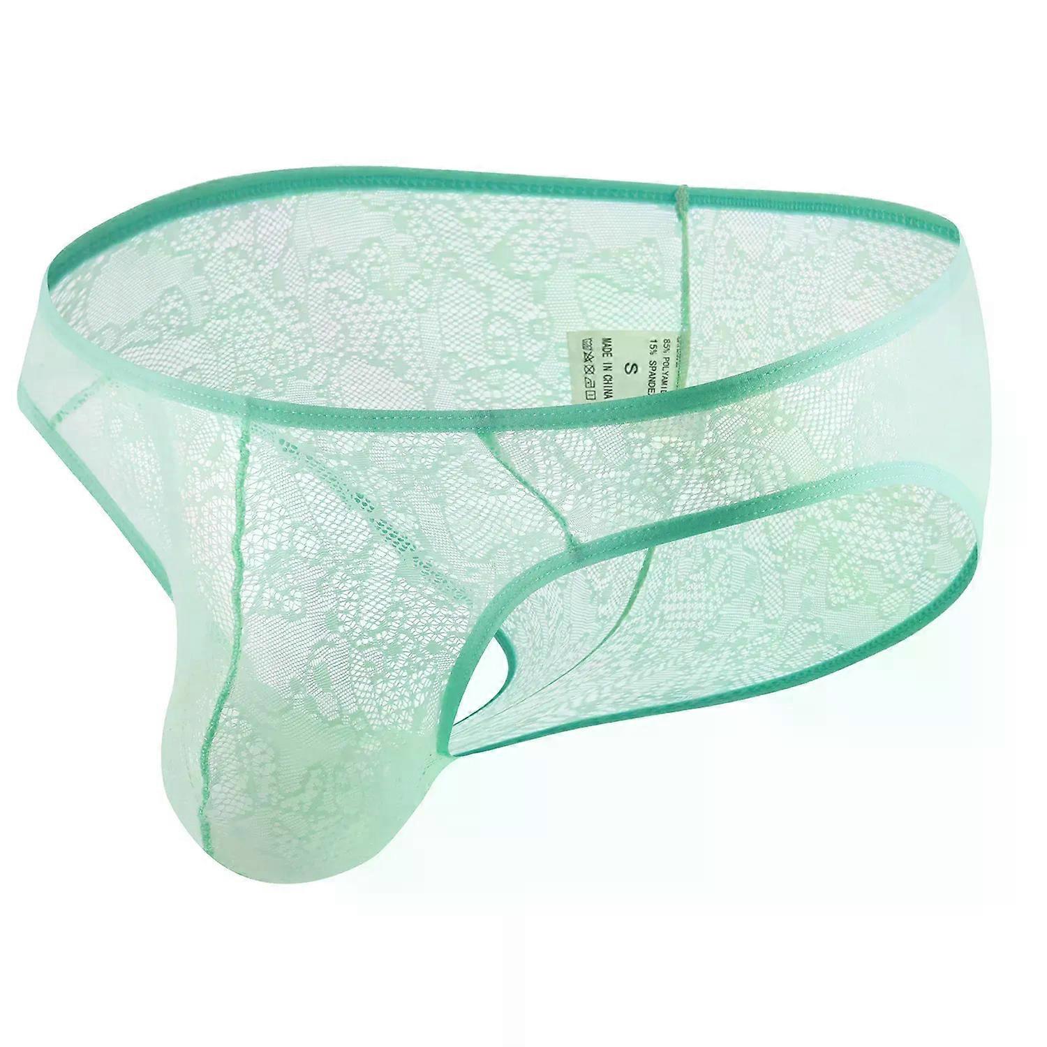 Sexy Mens Underrwear Sissy Erotic Lace Transparent Mesh Breathable Brief Gay Low-rise U Convex Pouch Underpant Ultra-thin Bikini