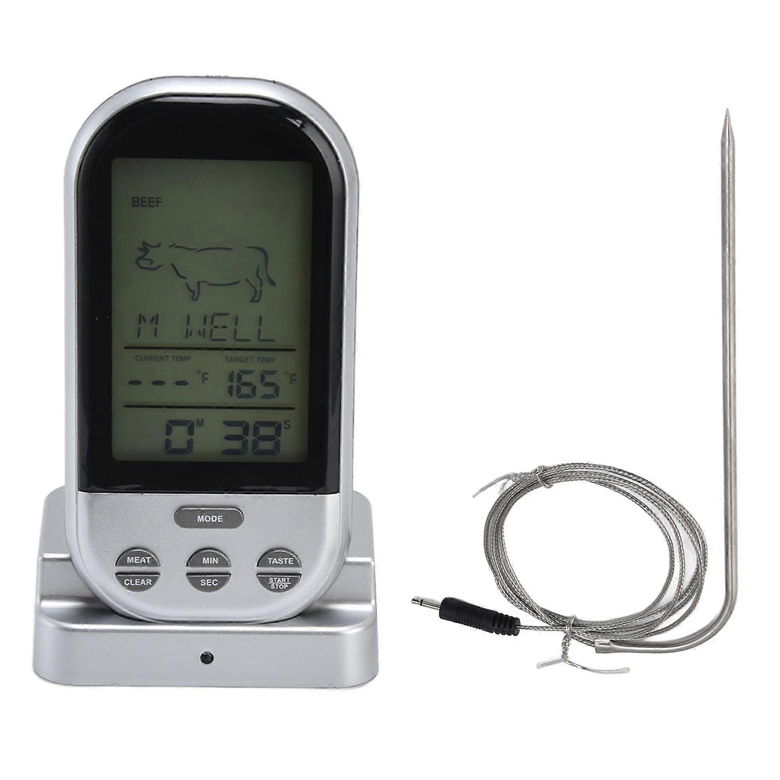 Wireless BBQ Thermometer Timer Overtime Alarm Function Practical Temperature Meter for Kitchen Barbecue Cooking