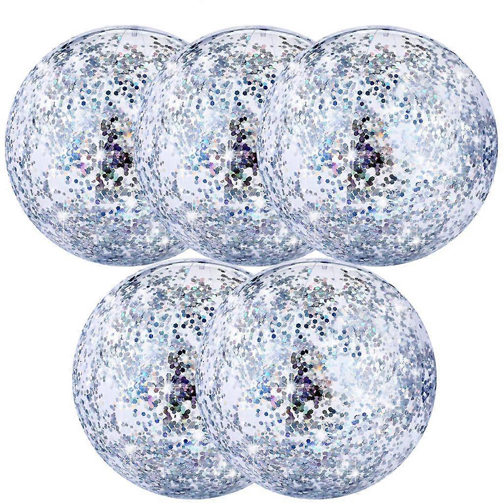 5-Pack Silver Giant Beach Balls: Confetti, inflatable pool toys