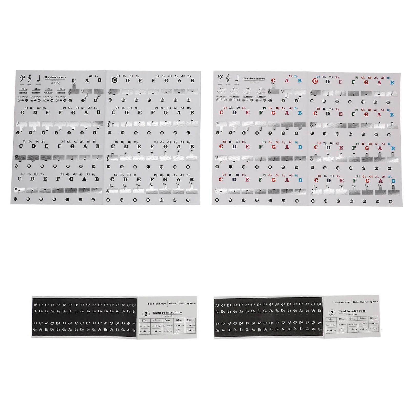 Piano Stickers for Beginners with Assorted Color Notes Easy to Use on Piano Keys 2pcs