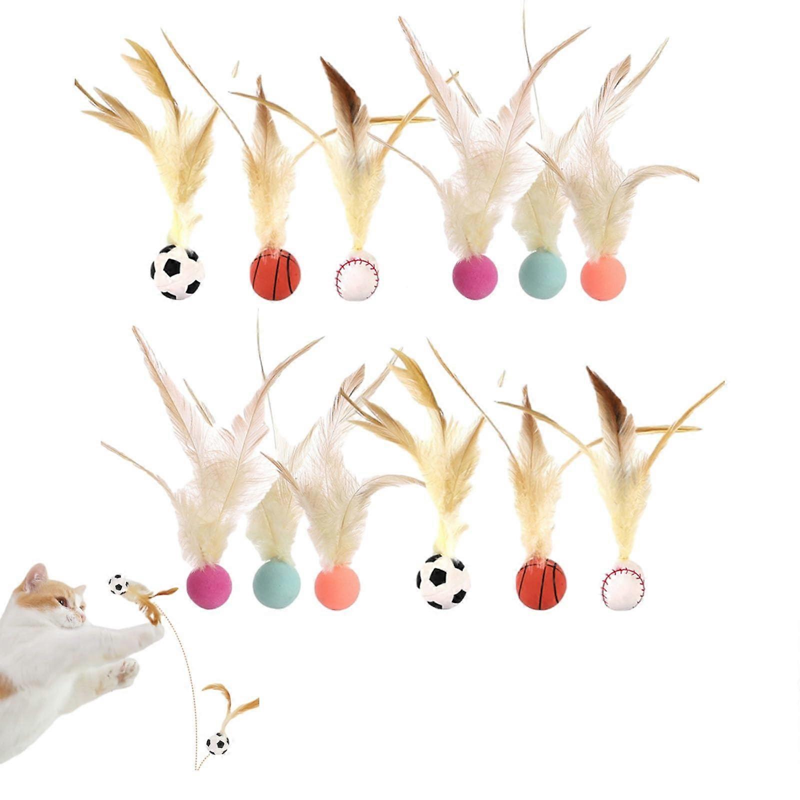 Cat Toy with Shuttlecocks and Feathers, Interactive Bouncy Balls for Cats, 12-Pack Training and Hunting Balls
