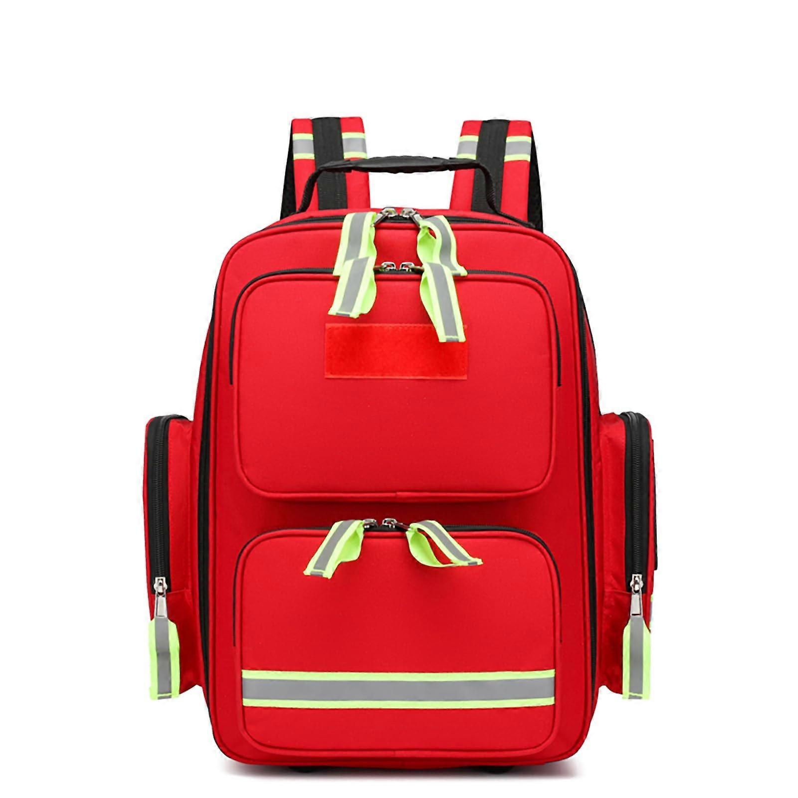 Emergency Trauma Backpack First Aid Bag With Reflective Strips For Camping And Cycling Red