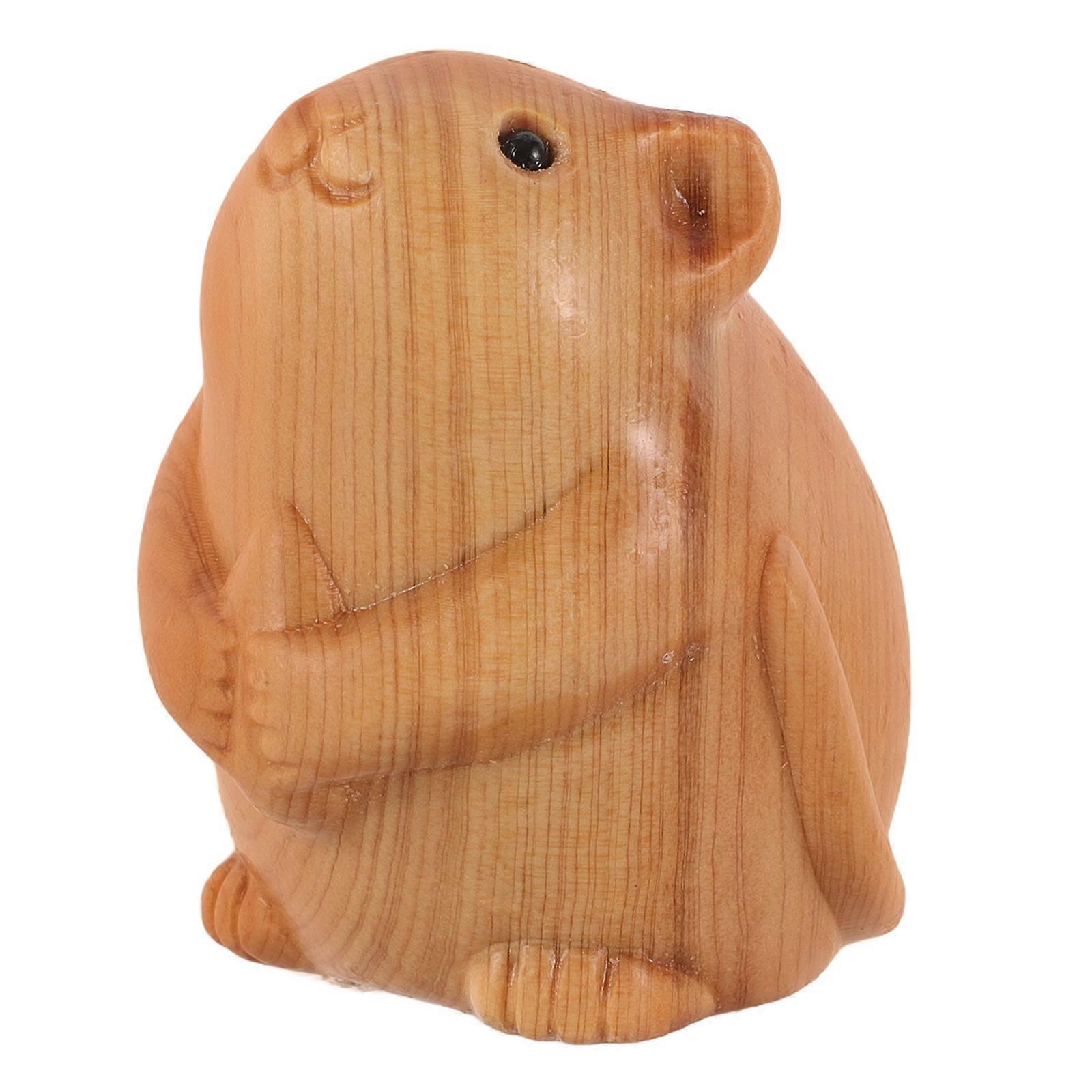 Wooden Hamster Statue Carved Animal Ornament Miniature Craft Decor for Home Garden Office Tabletop Display Bonsai Lawn Figurine