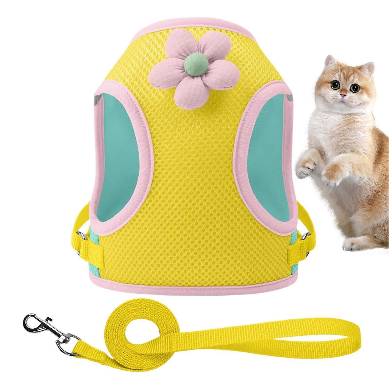 Pet harness, breathable, adjustable vest, reflective straps, lightweight, bright yellow, size S.