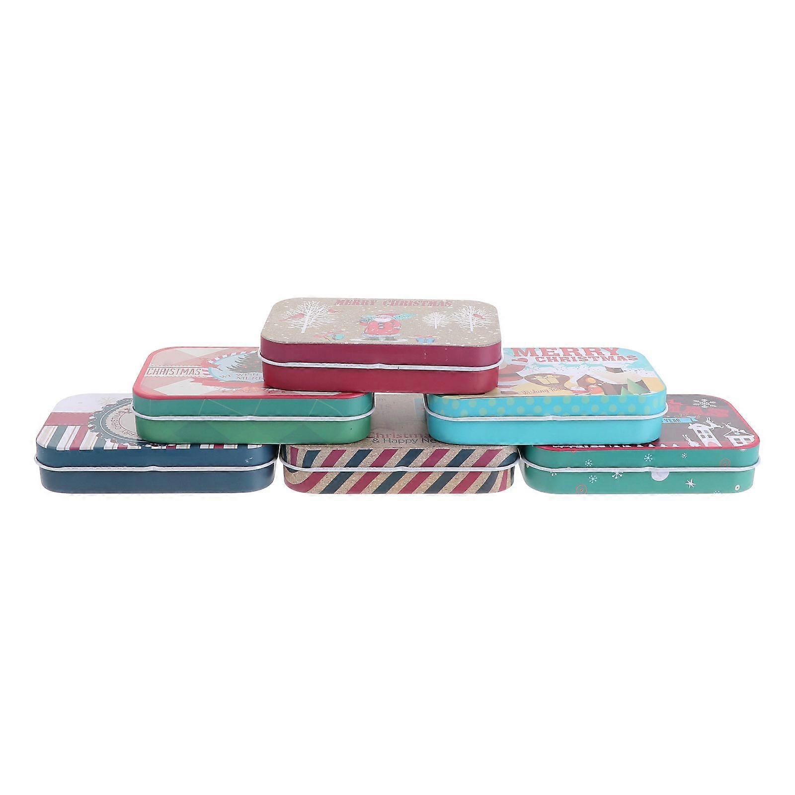 Small Metal Tin Box Miniature Tin Candy Storage Case Christmas Style Assorted Color 9.50X6.00X2.00CM 6Pcs