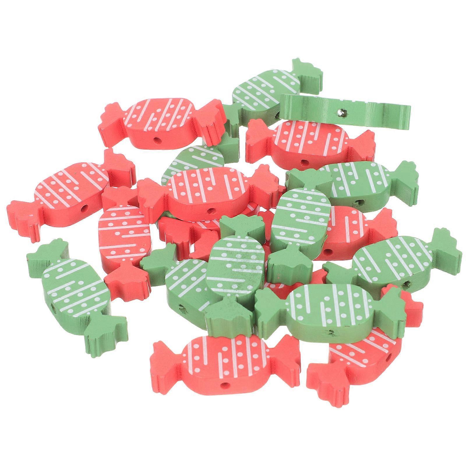 Diy Jewelry Loose Beads Wooden Beads Christmas Theme Diy Accessories Assorted Color Candy Shape For Handicrafts 20Pcs