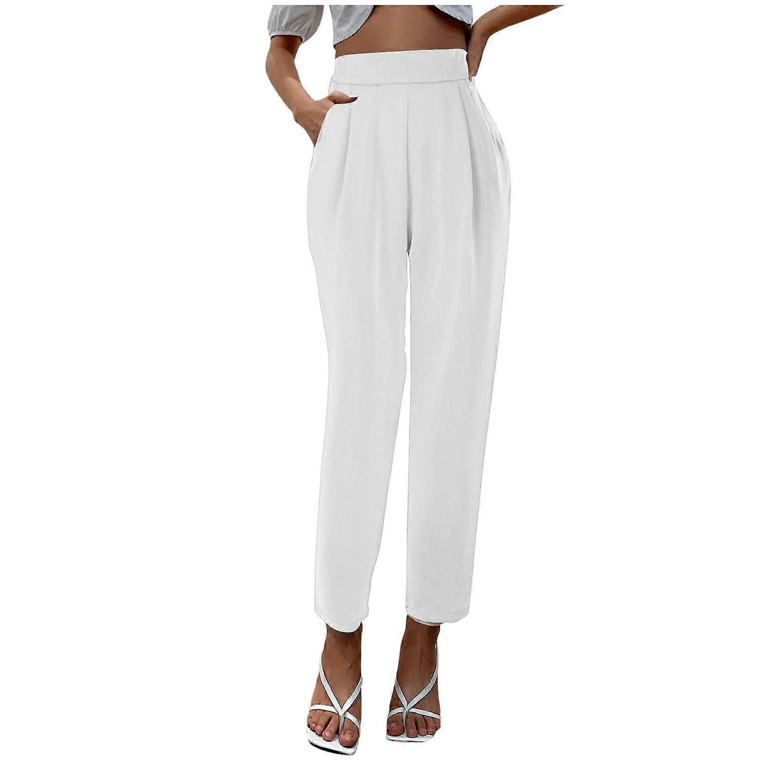 Damen Elegant Stoffhose Waist Oversized Suit Pants Black with Pockets Large Sizes