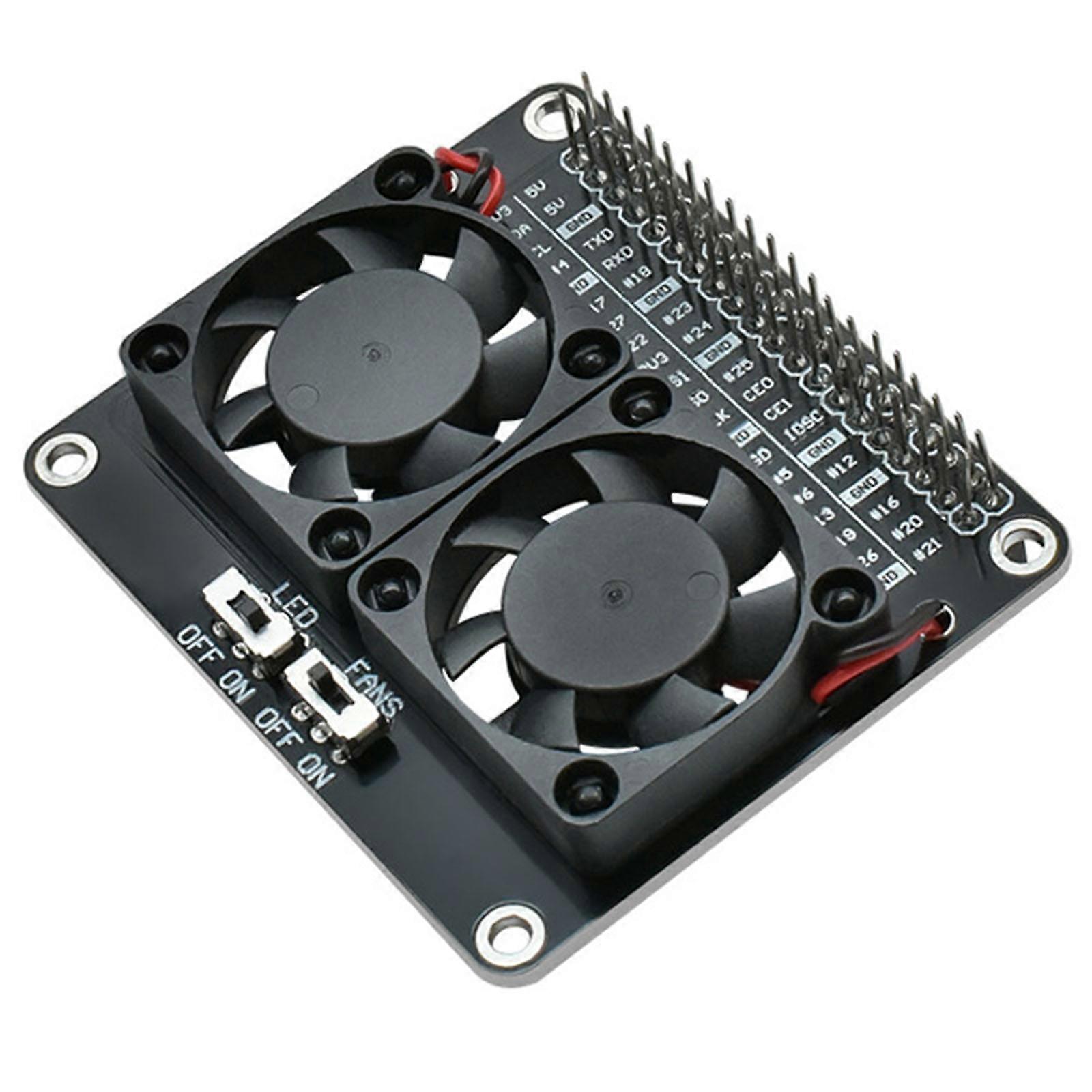 Double Cooling Fan Expansion Board With LED Ambients Light Efficient Heat Dissipation Solution for Raspberry 5 Multicolor