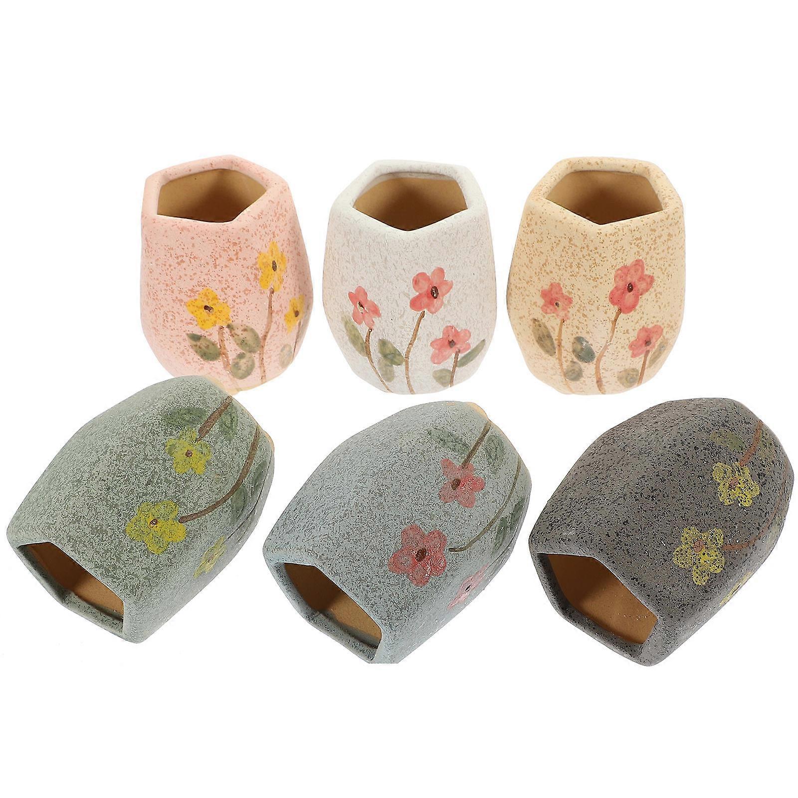 Succulent Flower Pots Ceramic Breathable Planting Home Decoration 6x5cm Assorted Color 6Pcs