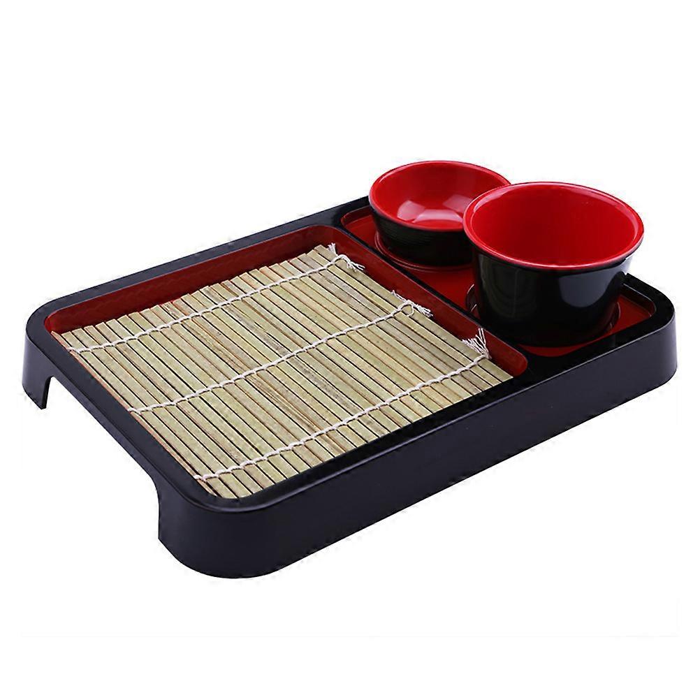 1 Set of Japanese Style Cold Noodle Tray Rectangular Soba Noodles Plate with Bamboo Mat
