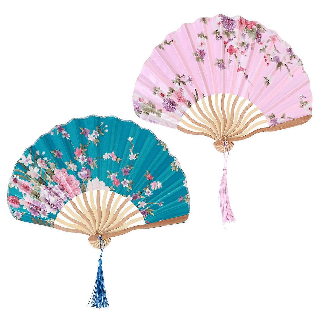 Portable Handheld Fan Elegant Classic Style Fan For Performance Stage Use Blue Pink 28x23 Cm 2Set