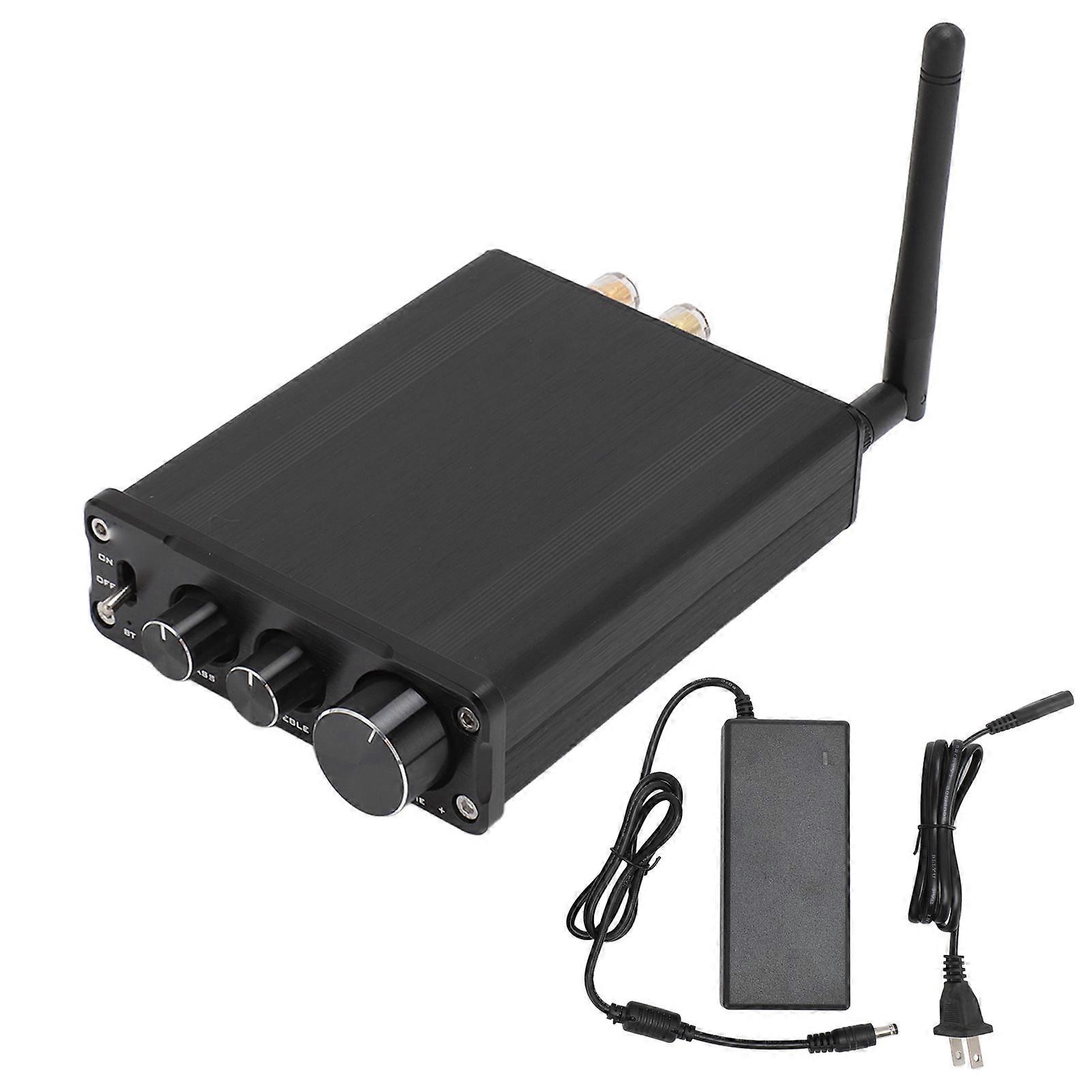 HiFi Bluetooth 5.0 Stereo Amplifier with Bass/Treble Knobs and Dual RCA Input, US Plug