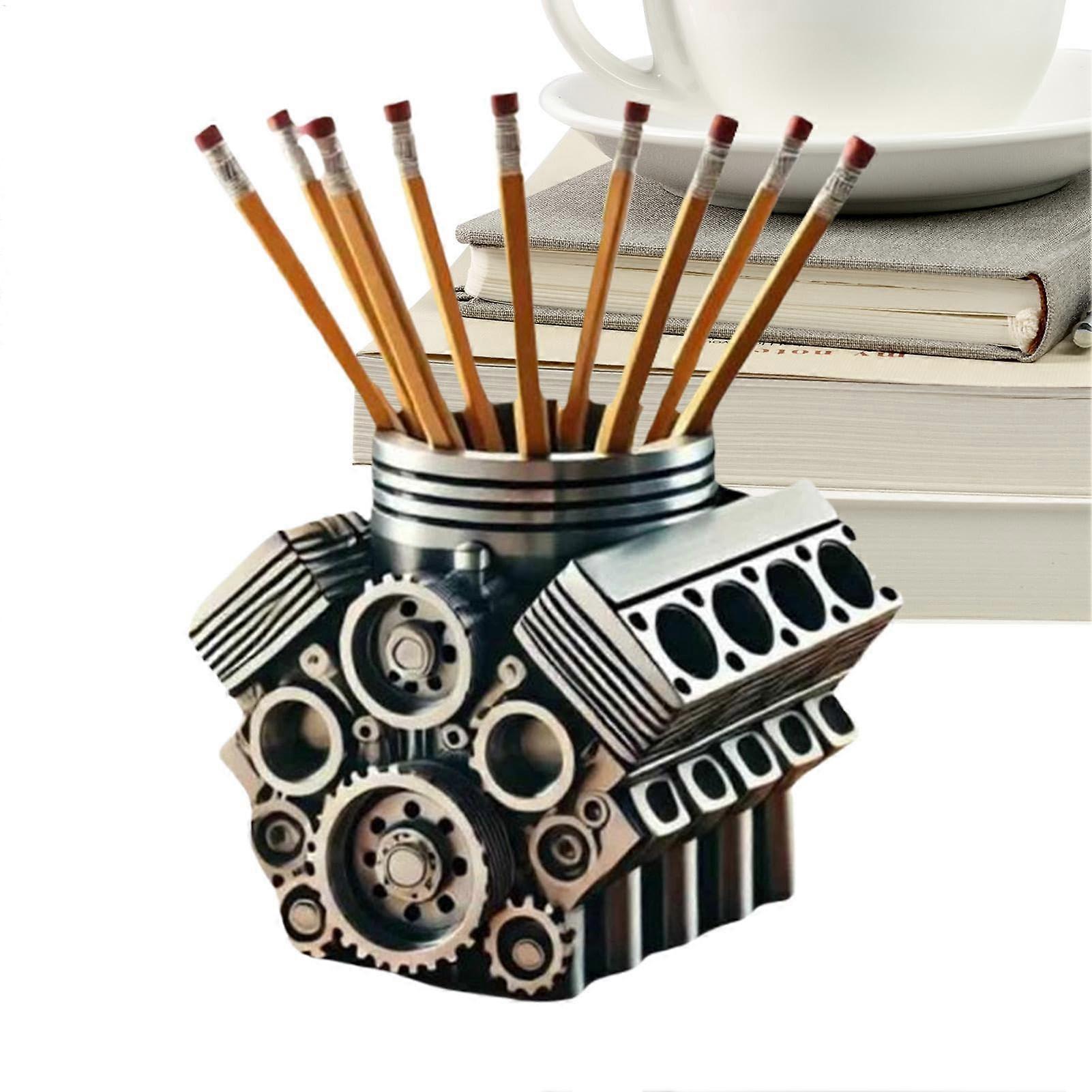 Versatile Motor Desk Organizer Motor Model Block Display Resin Pen Organizer 12 x 11.5 x 10 cm