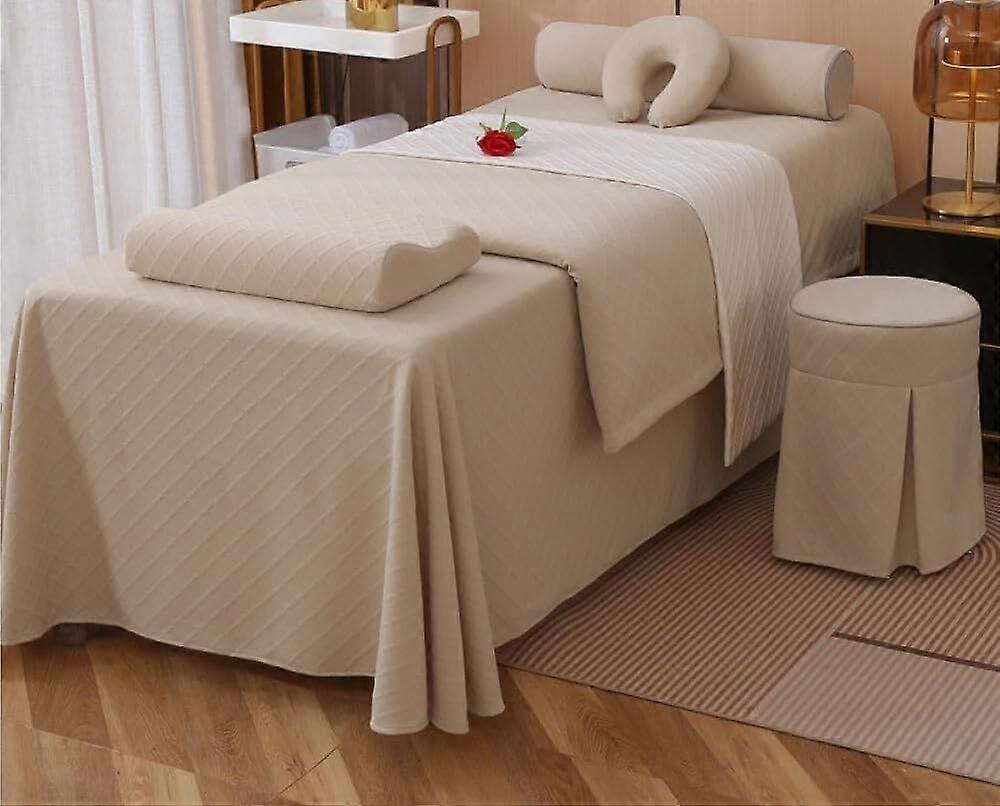 Massage table sheets, skirt, bed cover, beauty blanket 5piece set (khaki)