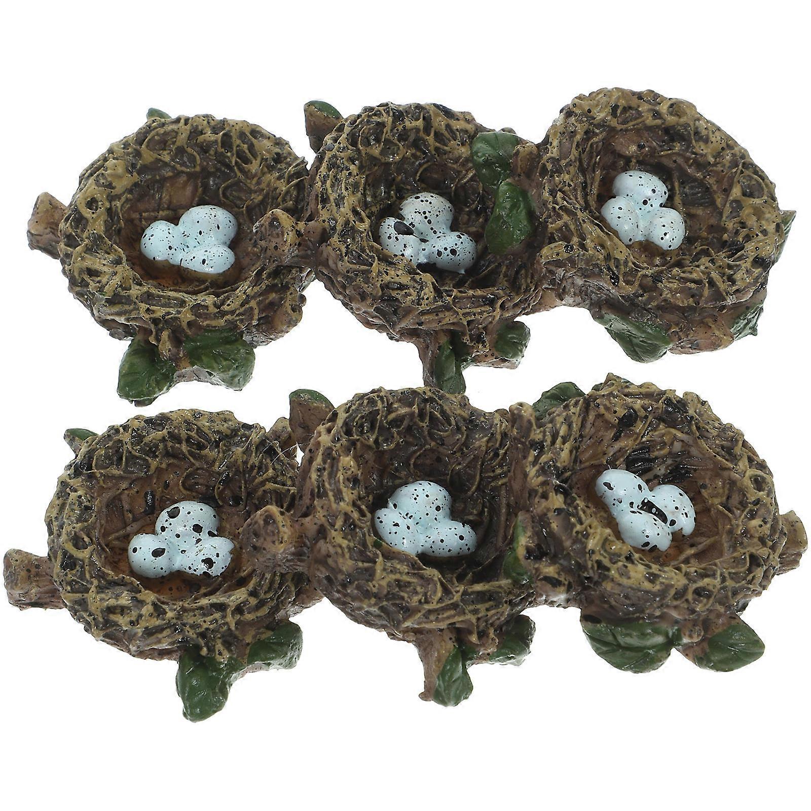 Garden Bird Nest with Egg for Balcony Decor Resin Material Fine Workmanship for Homeowners 3.30X3.30X1.00CM 6Pcs