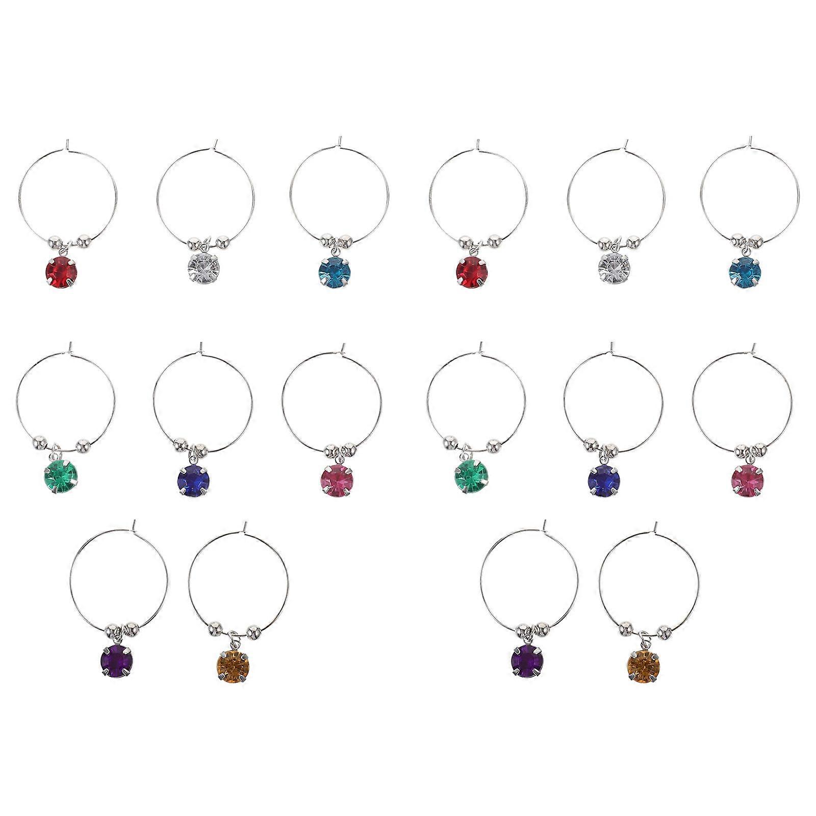 Wine Glass Ring Colorful Diamonds for Decoration 16Pcs Mixed Color