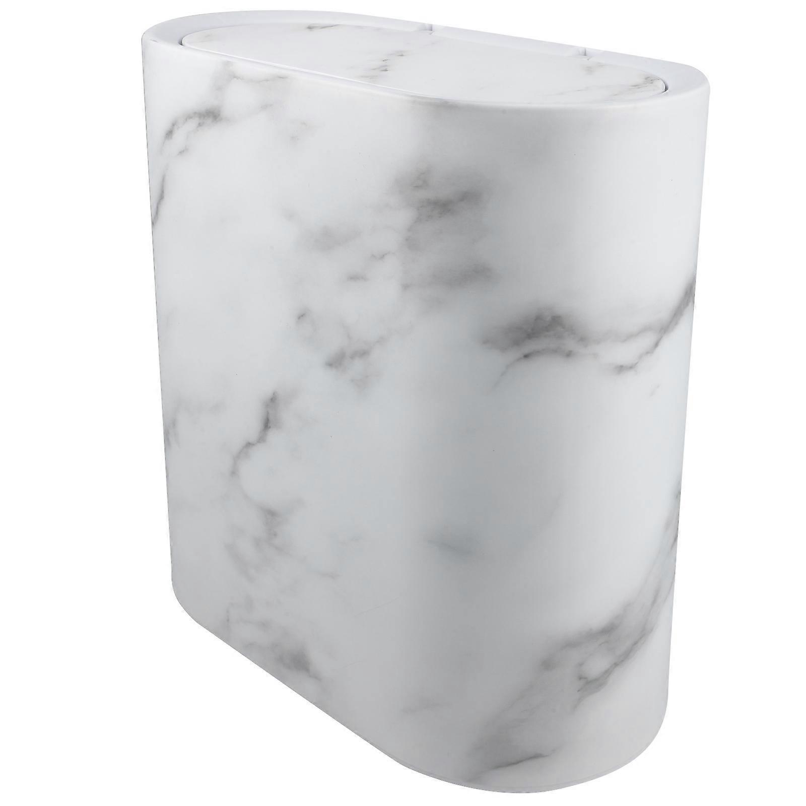 Slim Marble Trash Can with Lid for Home Multi Color Plastic 4L