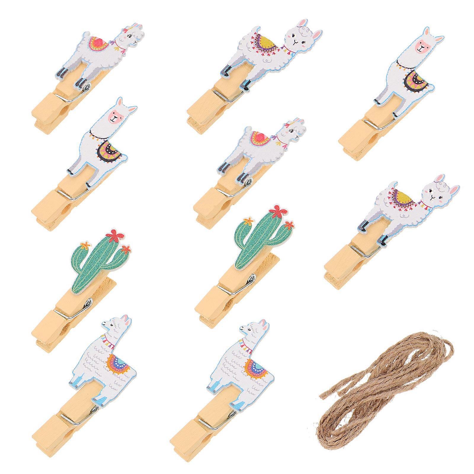 صبار حزب لصالح ميني وجبة خفيفة مشابك الغسيل الكرتون نمط مكتب الديكور الخشب الطبيعي 3.5 × 1.5 × 1.2 سم معلقة صور مجمعة 10 قطع