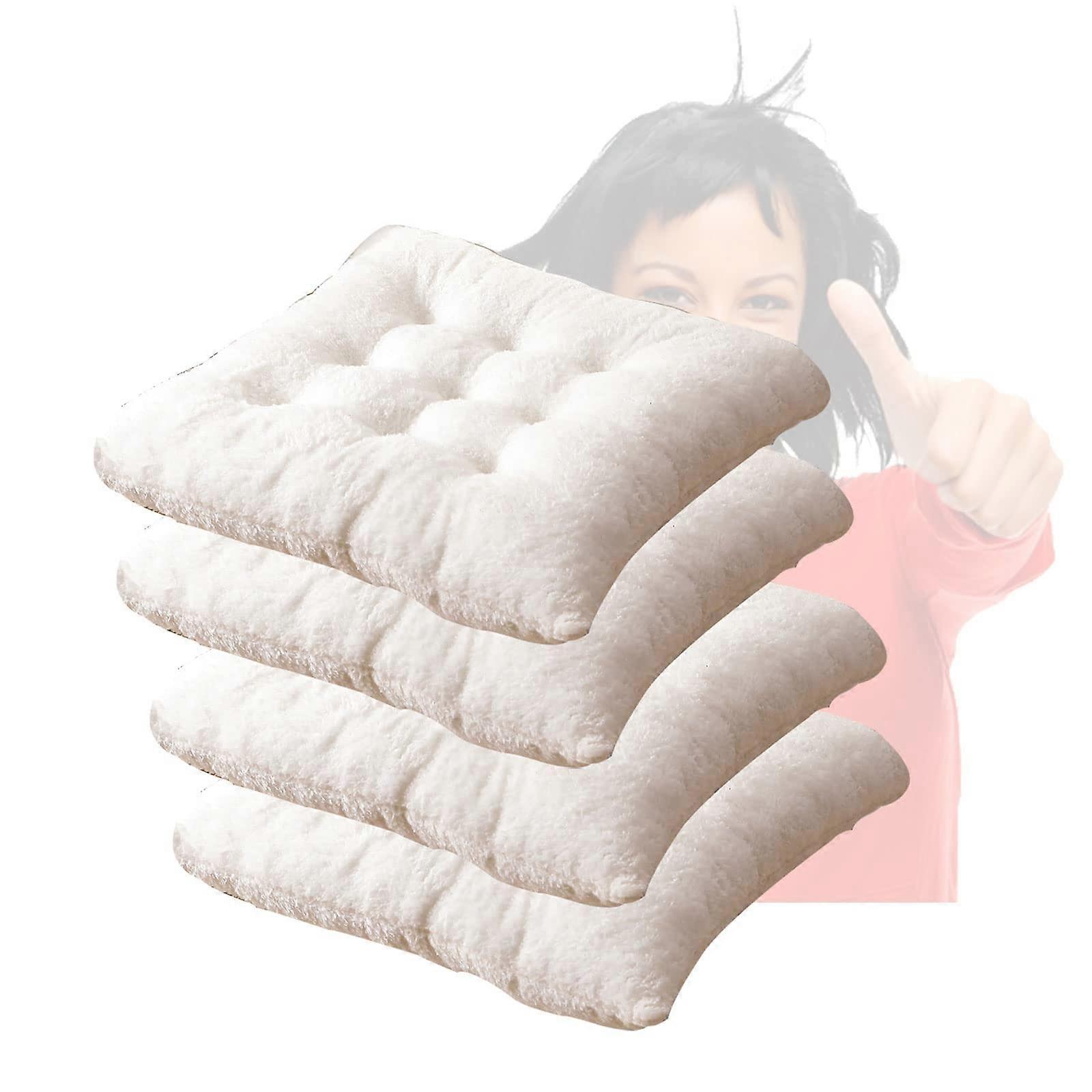 Plush Chair Cushions, NonSlip 4Piece Tie Set, Quality Lambsfaux wool Fabric, Suitable for Garden Furniture and Office (15.8 x 15.8 in, Set of 4)