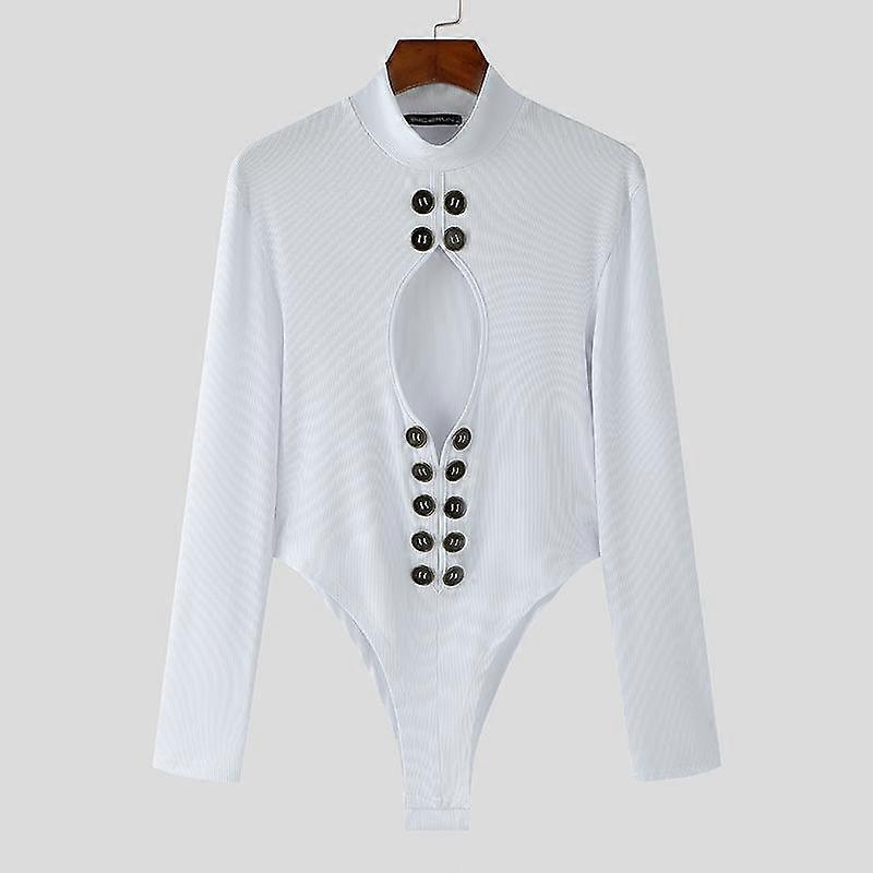 INCERUN Men Mockneck Hollow Long Sleeve Skinny Jumpsuits Bodysuits