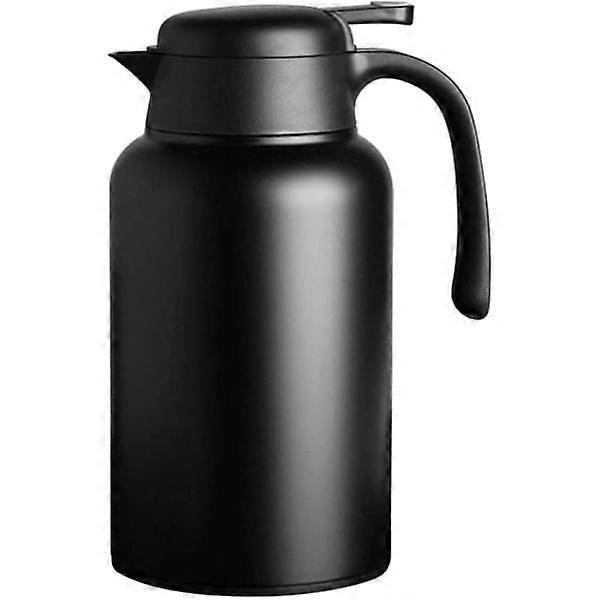 2L thermos flask, 304 18/10 stainless steel double-walled vacuum insulated coffee pot with push button top black