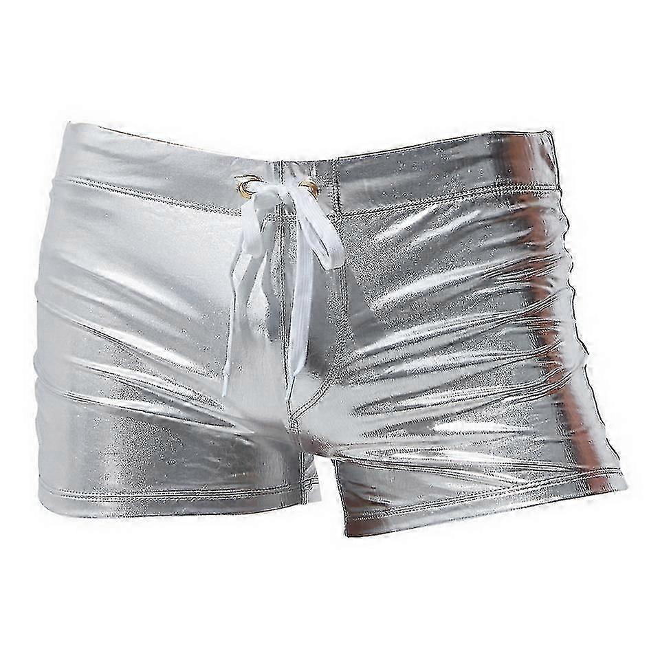 מכנסיים קצרים מבריקים לגברים גימור מטאלי מכנסיים קצרים קז'ואל לגברים
