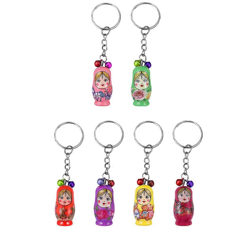 Matryoshka Doll Key Rings 6Pcs Key Decoration Assorted Color Traditional Design For Everyday Use