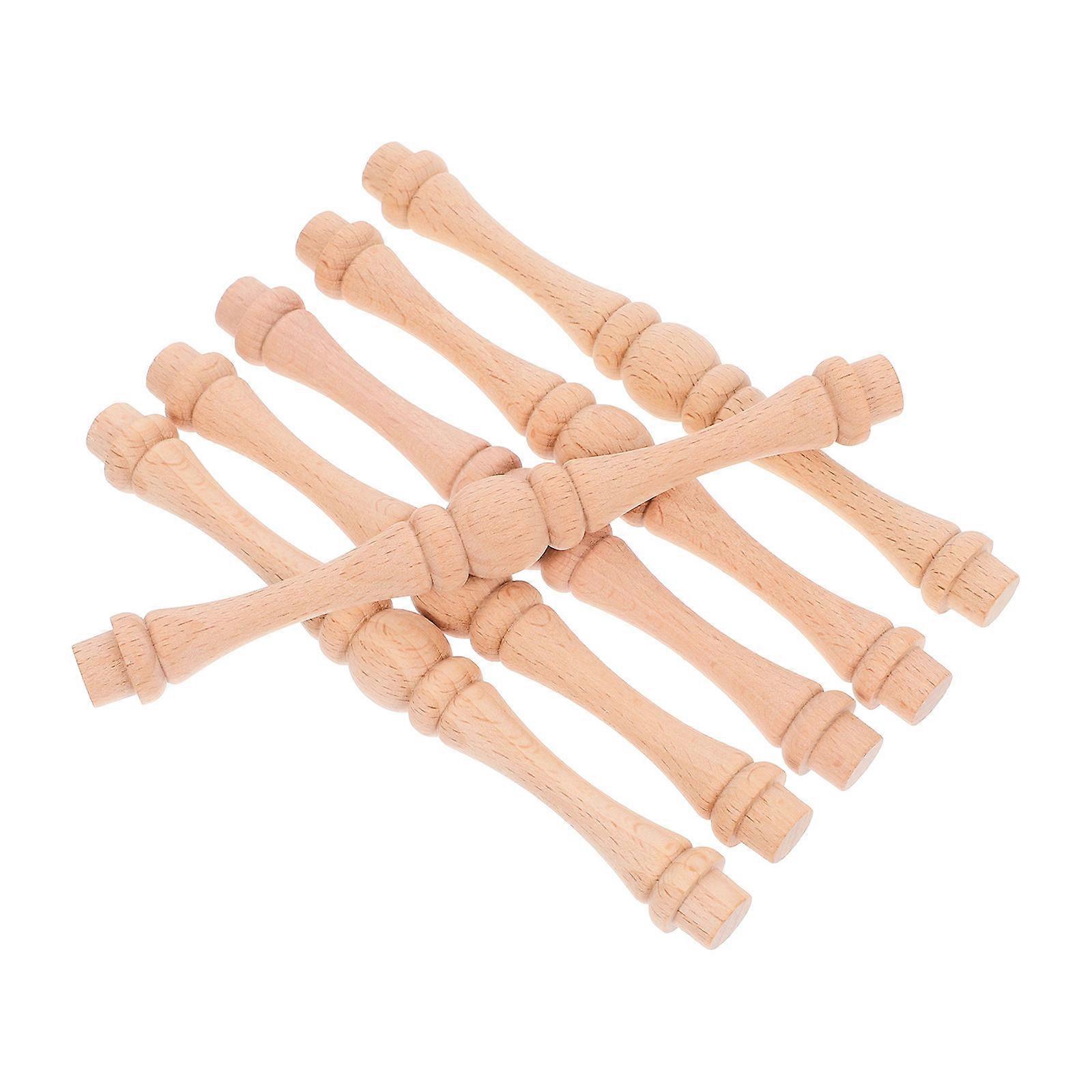 Wooden Spindles for Home Use Unfinished Craft Spindles Enhance Decoration with Durable Solid Wood Khaki Color 6 Pieces
