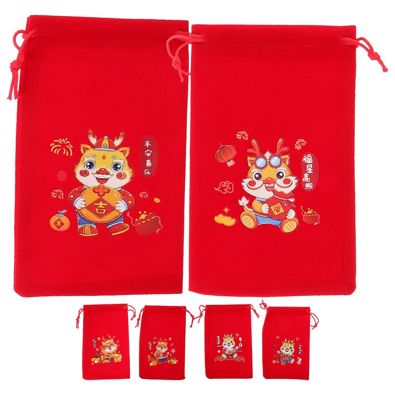 Red Cloth Drawstring Bag for Sports Jewelry Candy Gifts and Daily Use 6 Pieces