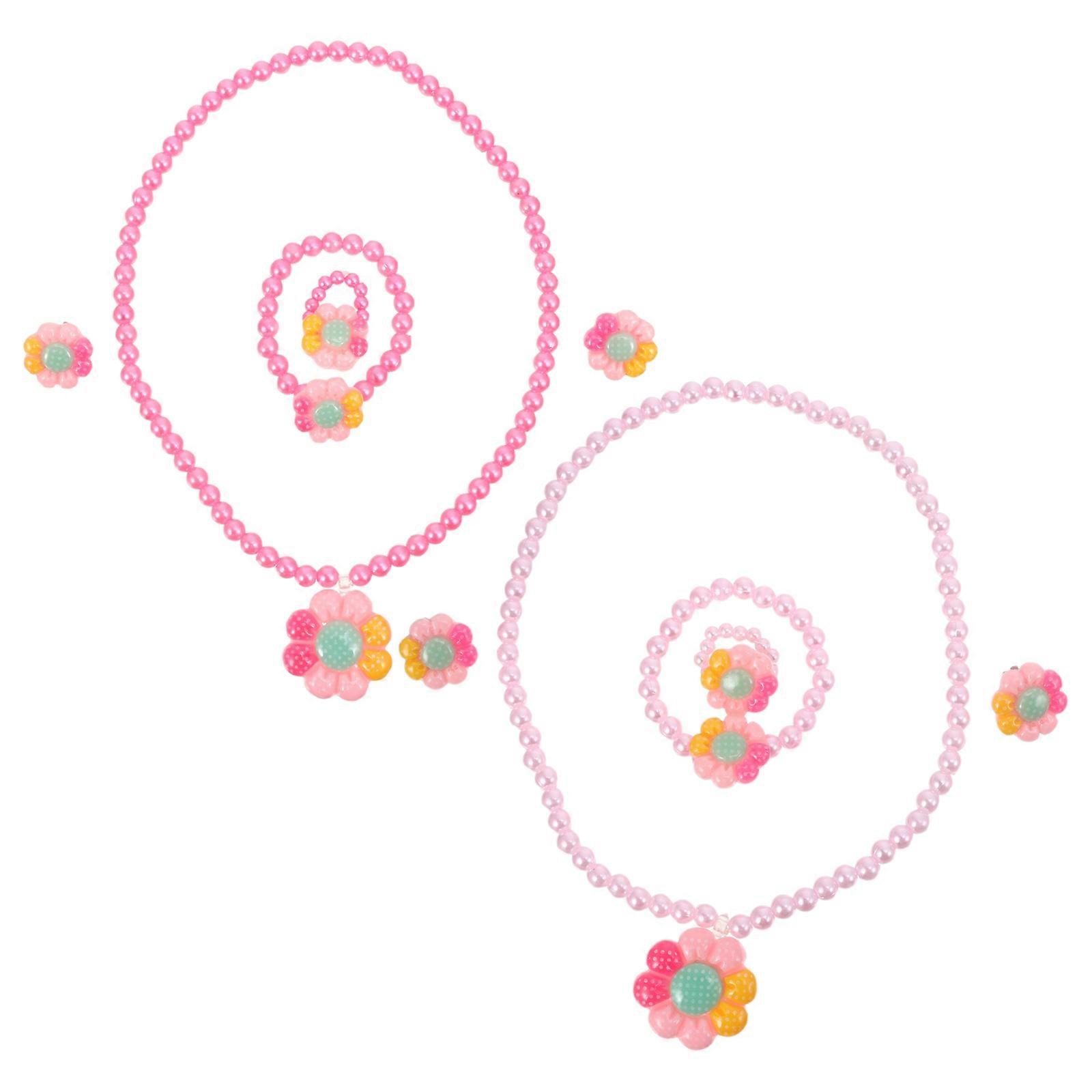 Flower Necklace And Bracelet Jewelry Set For Girls Suitable For Christmas Parties With Cartoon Style In Assorted Color 2 Sets
