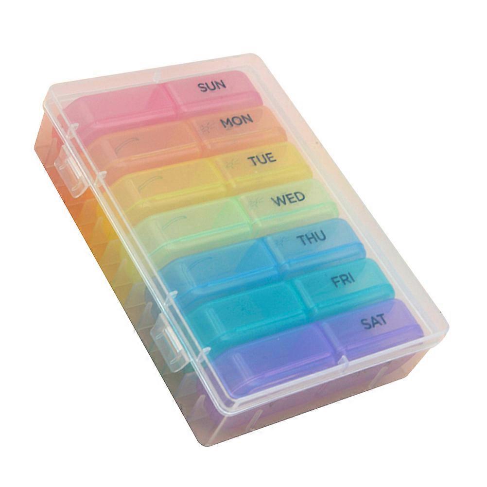 Travel Size Pill Organizer PP Material Portable Daily Pill Case 11.00X3.50X2.20CM Rainbow-Colored Medication Box 1Pack