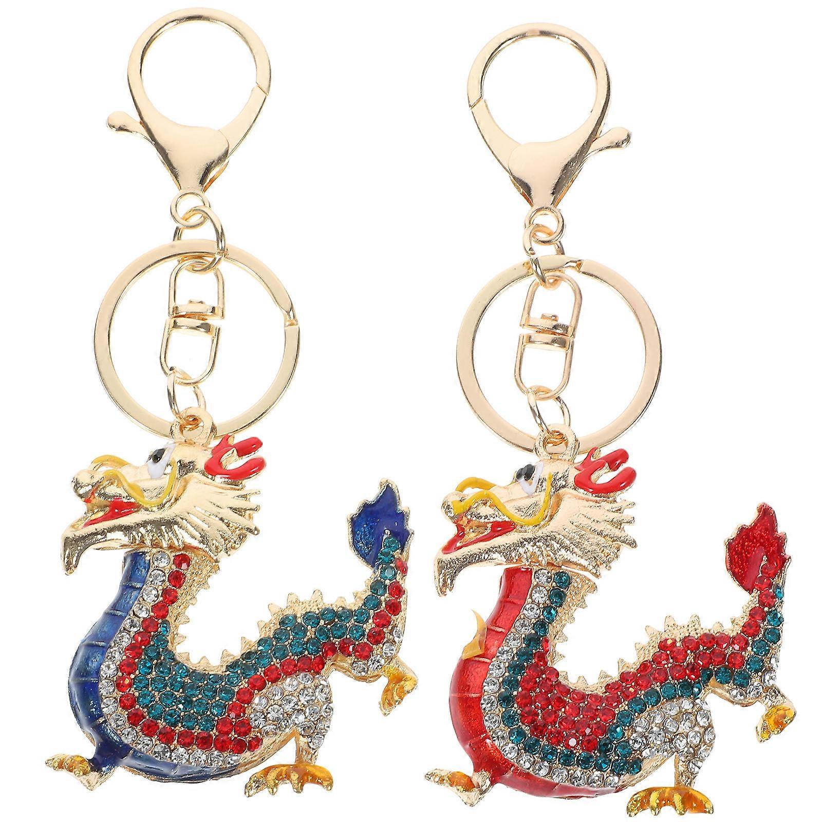 Creative Hanging Dragon Keychain 2pcs Metal Pendant for Car Decoration, Unique Smooth Surface Design Key Ring