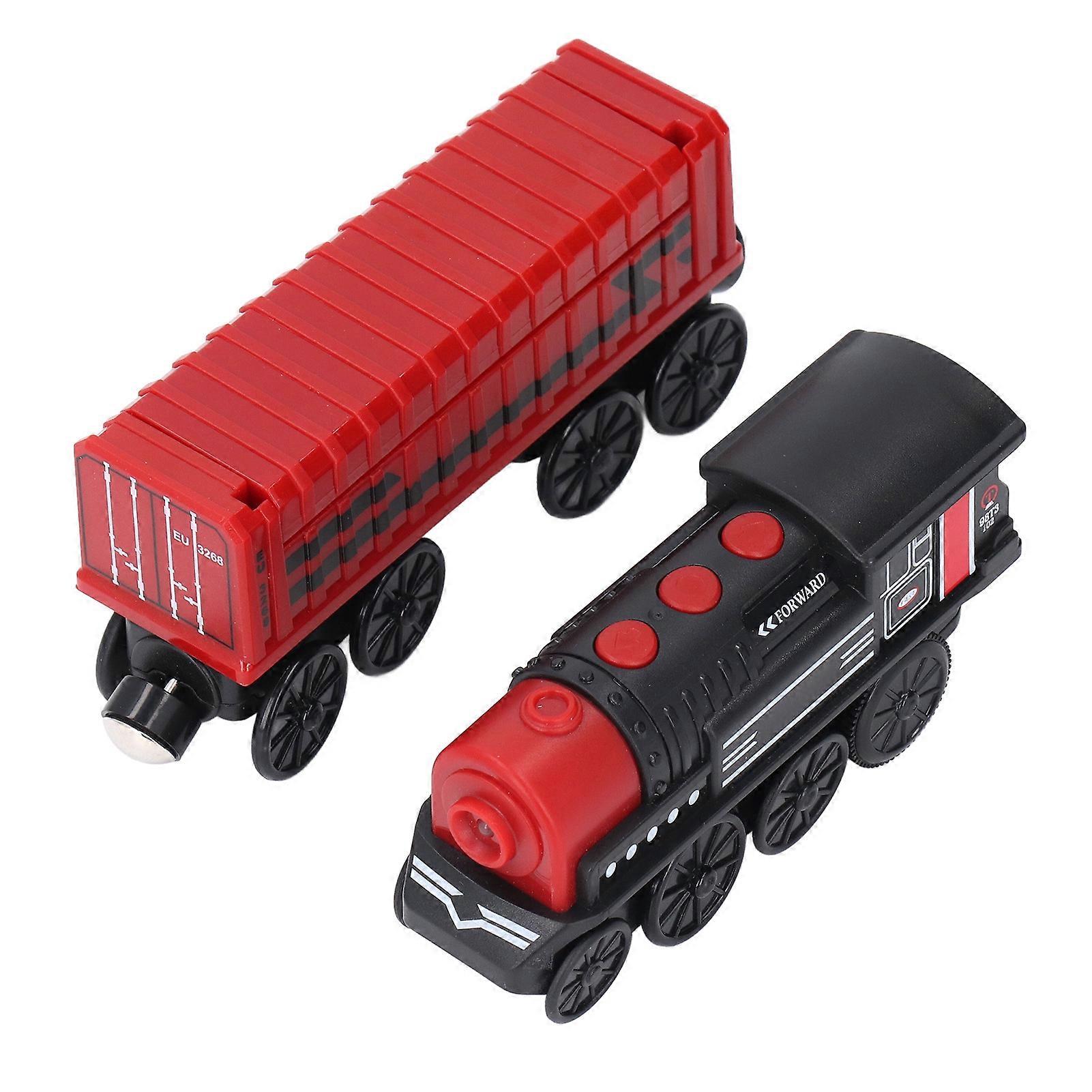 Battery Operated Action Locomotive Toy Vintage Magnetic Connection Powerful Engine Train Set for Children Black Red