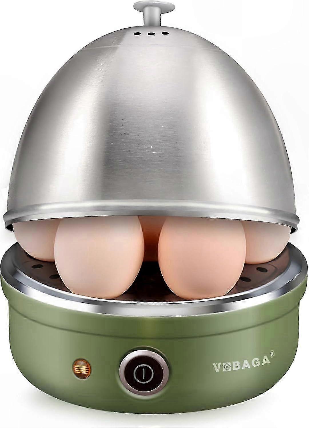 Stainless Steel Egg Cooker with Auto Shut-Off, Classic Green Rack and Basket for Easy Boiling