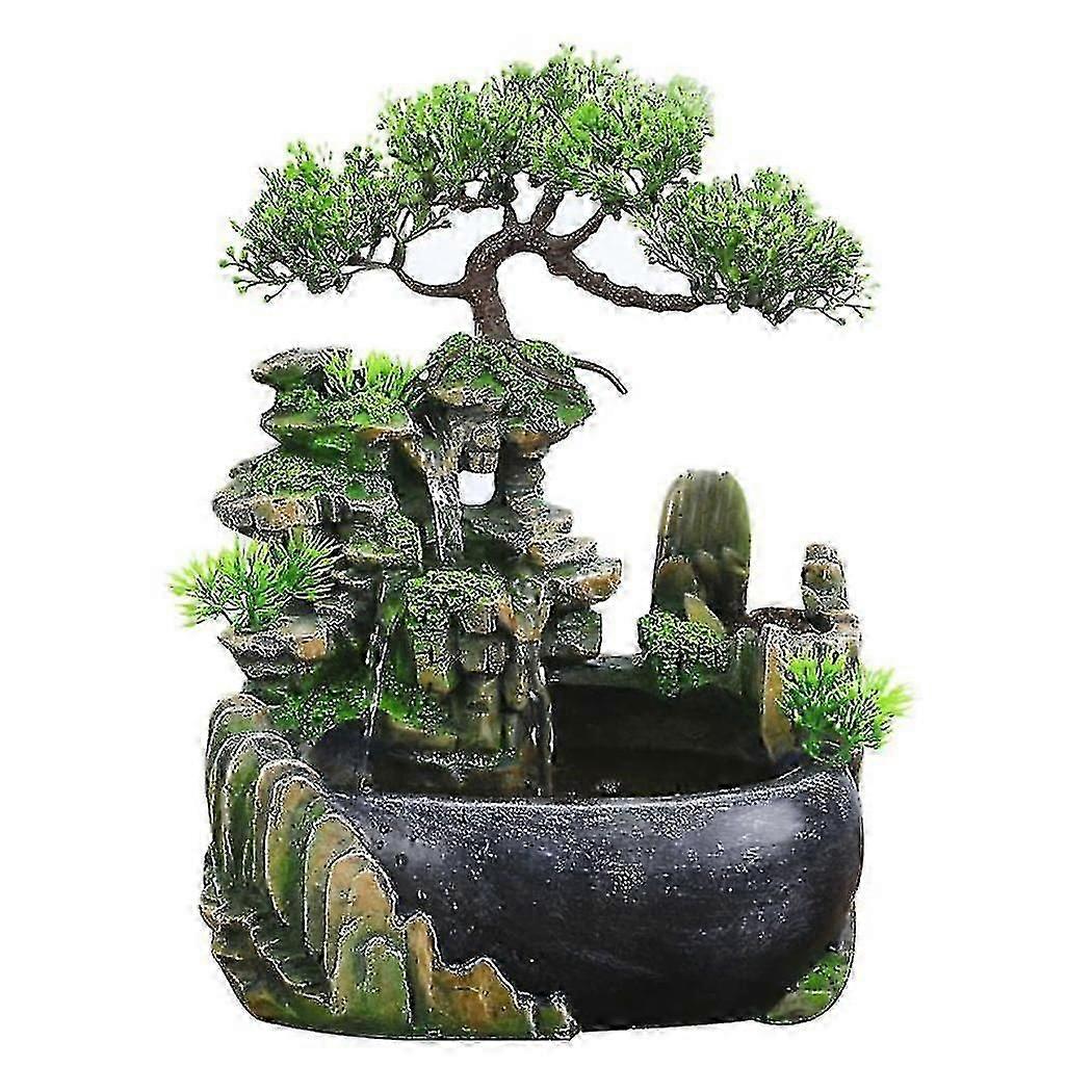Eu Plug,indoor Simulation Resin Rockery Waterscape Feng Shui Water Fountain Home Desktop Decoration
