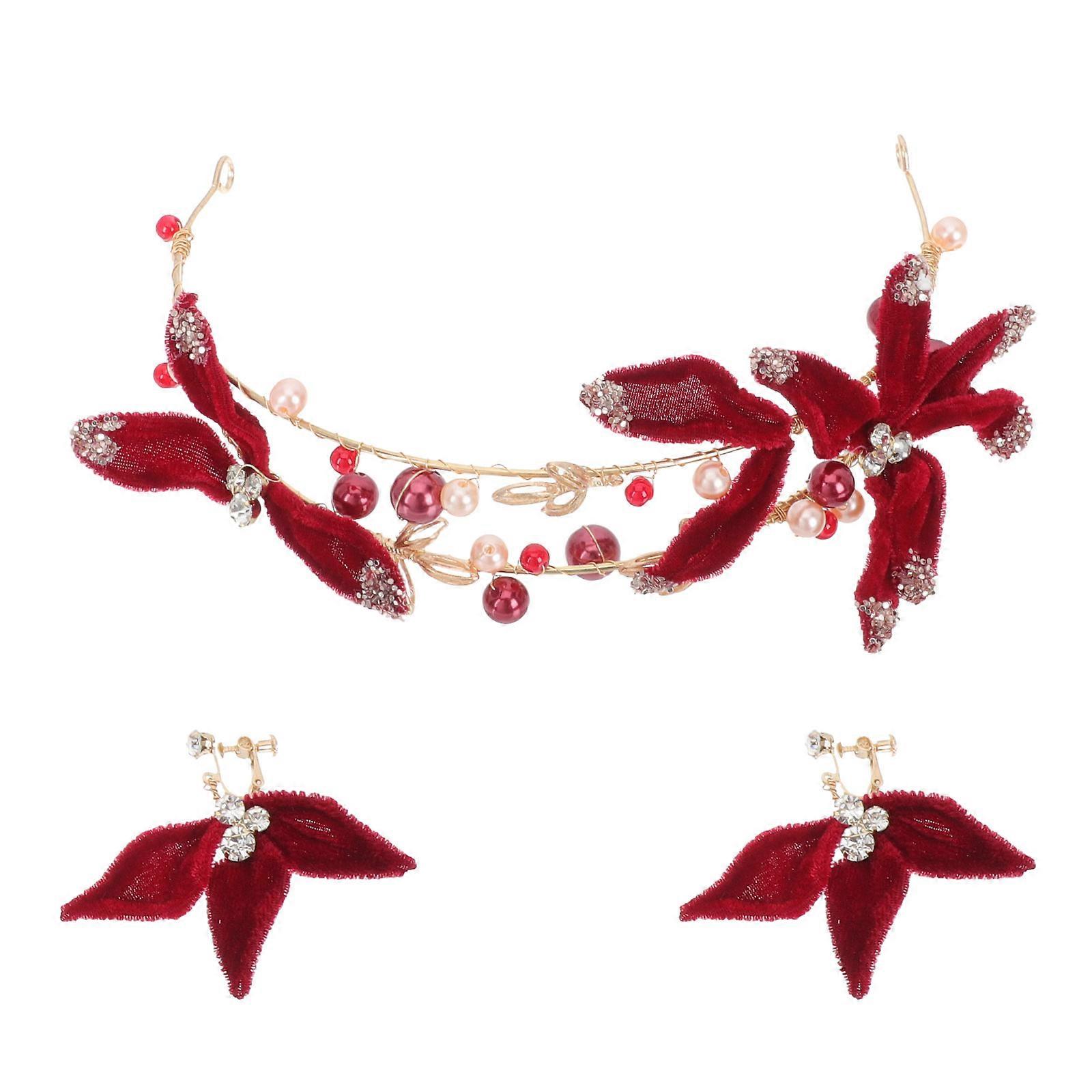 Bridal Headdress 1Set Elegant Hair Accessory Crafted For Bride In Red Color Adding Charm