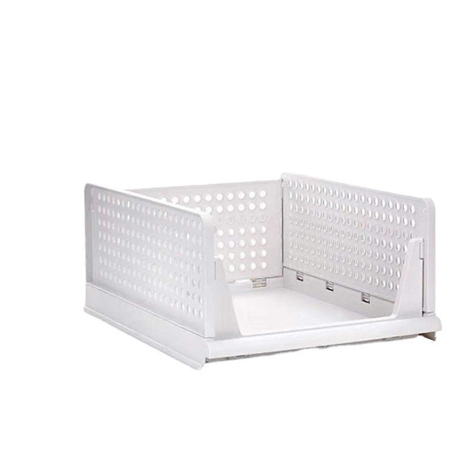 Large Stackable Plastic Storage Basket with Open Drawer - Versatile Fabric Container for Bedroom & Living Room in Off-White